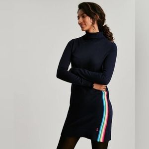 NEW Joules Laurie Roll Neck Knitted Long Sleeve Mini Rainbow Dress SIZE 6